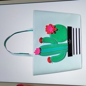 KATE SPADE CACTUS Little Len Leather Shoulder Bag Tote 3D Applique Rare Adorable